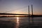 Rhine bridge at sunset. Dusseldorf