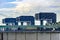 Rhine harbor in cologne with the crane houses buildings