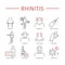 Rhinitis. Symptoms, Treatment. Line icons set.