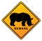 Rhino Beware Yellow Sign Board Illustration Design