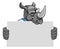 Rhino Cartoon Mascot Handyman Holding Sign