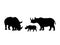 Rhino family. Rhinoceros silhouettes of animals