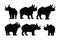 Rhino full body silhouette collection. Wild peaceful rhino silhouette bundle design. Herbivorous rhino standing silhouette on a