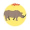 Rhino illustration on the background of the circle with the inscription Africa. Vector.