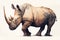 Rhino illustration on white light background. Full body length side view.