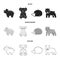 Rhino, koala, panther, hedgehog.Animal set collection icons in black,monochrome,outline style vector symbol stock