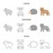 Rhino, koala, panther, hedgehog.Animal set collection icons in cartoon,outline,monochrome style vector symbol stock