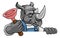 Rhino Plumber Cartoon Mascot Holding Plunger