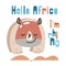 Rhino in scandinavian style. Hello Africa. Lettering for printing. Cute character on white background. Vector
