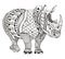 Rhino zentangle stylized, vector, illustration, freehand pencil, doodle, black and white, pattern, hand drawn.