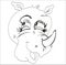 Rhinoceros Cartoon painted lines, playful look up, cheerful muzz