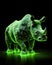 rhinoceros depicted through a wireframe style, set against a colorful and vibrant glow