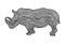 A rhinoceros illustration icon in black offset line. Fingerprint