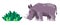 Rhinoceros rhino eat gress plant giant animal with horn grey color cartoon illustration
