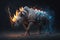 Rhinoceros Running Ornate Ice Fire Headdress Fiery Eyes. Generative AI