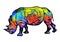 Rhinoceros side view. Isolated on white background. Raster Abstract colorful illustration