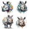 Rhinoceros watercolor illustration set