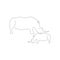 Rhinos line drawing on white background, vector illustration