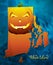 Rhode Island state map USA with halloween pumpkin face illustration