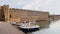 Rhodes, embankment and boats in Mandraki harbour, Rhodes, Greece