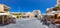 Rhodes, Greece - July 04, 2021: Panoramic view sightseeing place at hot summer sunshine afternoon. Tourists on Hippocrates square