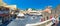 Rhodes, Greece - June 29, 2021: Panoramic view sightseeing place at hot summer sunshine afternoon. Tourists on Hippocrates square