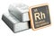 Rhodium ingots with chemical element icon Rhodium Rh, 3D rendering