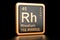 Rhodium Rh chemical element. 3D rendering