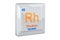 Rhodium Rh, chemical element sign. 3D rendering