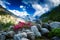 Rhododendrons in the high mountains under an Alpine glacier