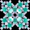 Rhomb polygonal flowers diamond pattern in teal, black and white