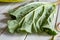 Rhubarb leaf on a wooden table