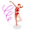 Rhythmic Gymnastics Ribbon Summer Games Icon Set.3D Isometric Gymnast.