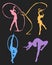 Rhythmic gymnasts colorful set silhouettes