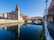 Ria de Bilbao with the church of San Anton, in the seven streets, old town, in the Basque country