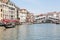 Rialto Bridge, Venice, Italy. Gondolas and vaporettos