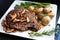 Rib eye steak with asparagus and yukon potatoes