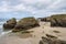 Ribadeo, Spain - Jun 22, 2023: Natural rock arches Cathedrals be