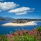 Ribadesella village aerial view in Asturias Spain