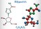 Ribavirin, tribavirin, C8H12N4O5 molecule. It is antiviral medication for treatment RSV infection, hepatitis C, some viral