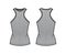 Ribbed cotton-jersey tank technical fashion illustration with racer-back straps, slim fit, crew neckline outwear top