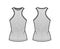 Ribbed cotton-jersey tank technical fashion illustration with racer-back straps, slim fit, crew neckline outwear top