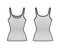 Ribbed cotton-jersey tank technical fashion illustration with scoop neck, close fit knit, tunic length. Flat camisole