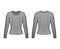 Ribbed crew neck knit sweater technical fashion illustration with long sleeves, close-fitting shape.