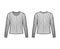 Ribbed crew neck knit sweater technical fashion illustration with long sleeves, oversized body