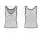 Ribbed open-knit tank technical fashion illustration with oversized body, deep scoop neck, elongated hem. Flat outwear