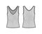 Ribbed open-knit tank technical fashion illustration with oversized body, deep V-neckline, elongated hem. Flat top