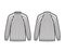 Ribbed Sweater technical fashion illustration with rib crew neck, long raglan sleeves, oversized, hip length, knit trim