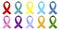 Ribbon as a sign of cancer or aids. Set of badges on the chest. Symbol of charity. Vector image