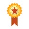 Ribbon award of golden star for sport championship prize vector isolated icon